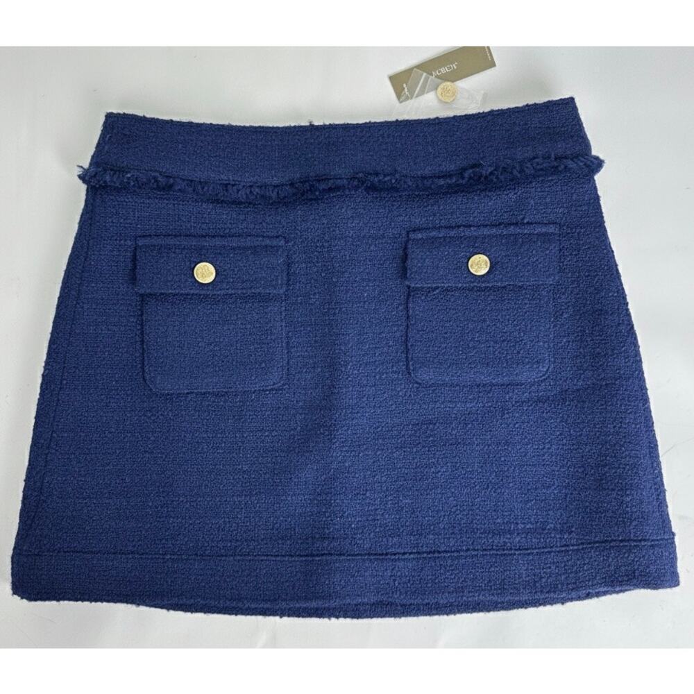 J.Crew Patch Pocket Mini Skirt Navy Blue Tweed Wool Size 6 Preppy Old Money